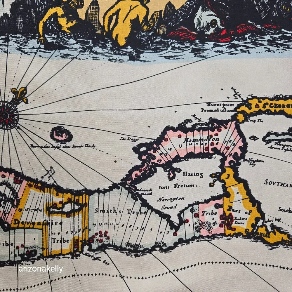 Trimingham Bermuda 1842-2005 Vintage Silk Scarf Hand-Rolled Flawless Map History